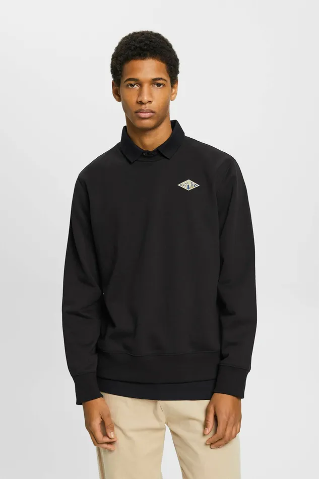 Sweatshirts Hoodies Men Esprit Logo Print Crewneck Sweatshirt Black
