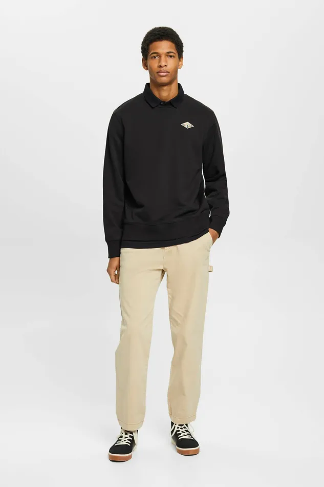 Sweatshirts Hoodies Men Esprit Logo Print Crewneck Sweatshirt Black