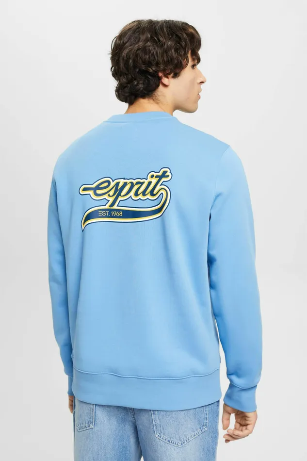 Sweatshirts Hoodies Men Esprit Logo Print Crewneck Sweatshirt Light Blue Lavender