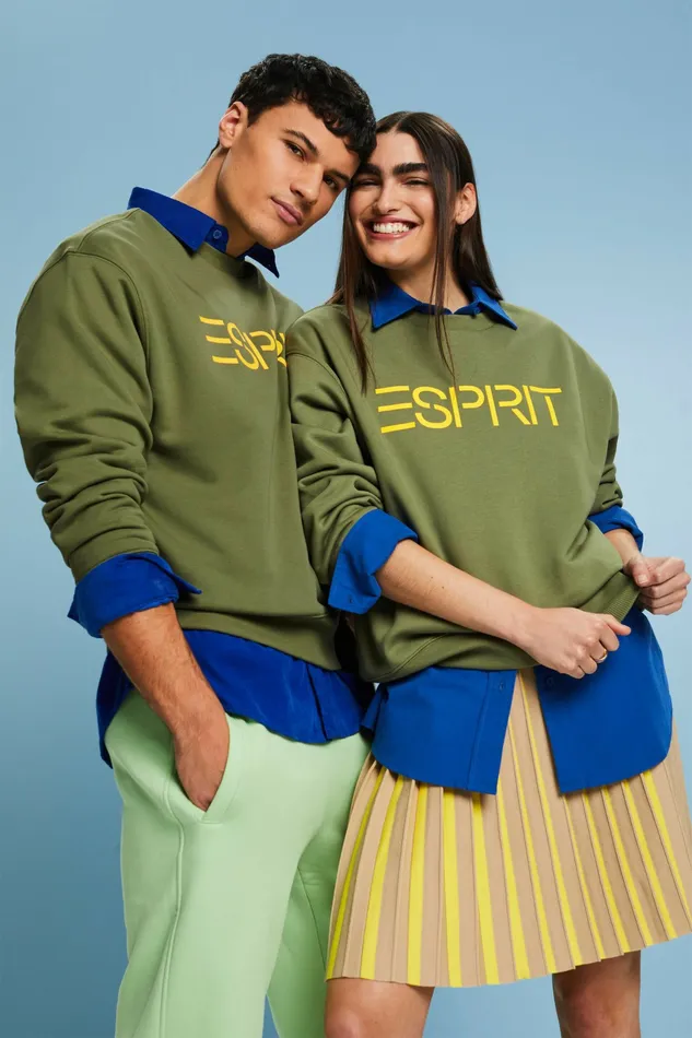 Sweatshirts Hoodies Men Esprit Unisex Cotton Fleece Logo Sweatshirt Olive