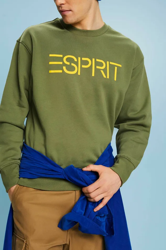 Sweatshirts Hoodies Men Esprit Unisex Cotton Fleece Logo Sweatshirt Olive