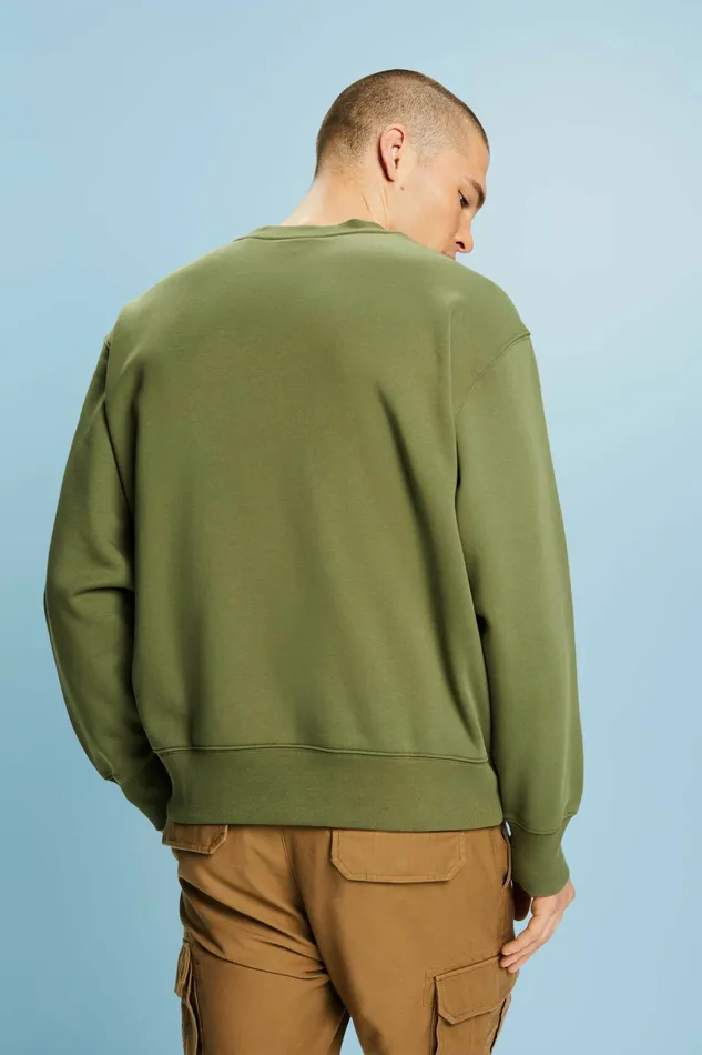Sweatshirts Hoodies Men Esprit Unisex Cotton Fleece Logo Sweatshirt Olive