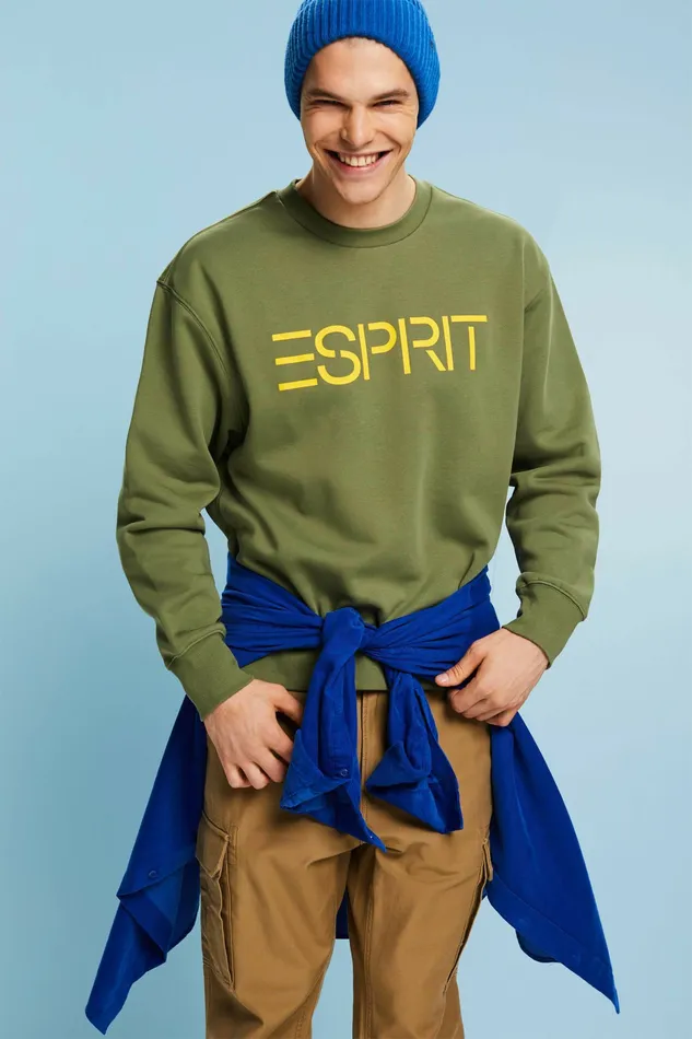 Sweatshirts Hoodies Men Esprit Unisex Cotton Fleece Logo Sweatshirt Olive