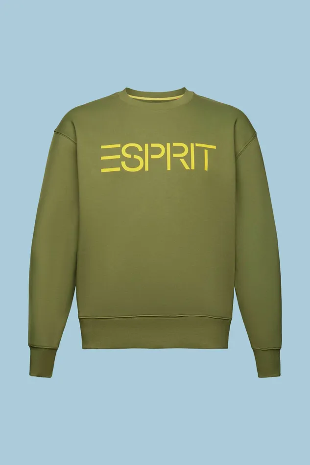 Sweatshirts Hoodies Men Esprit Unisex Cotton Fleece Logo Sweatshirt Olive