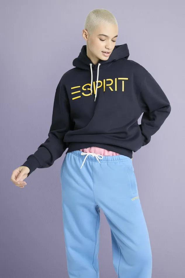 Sweatshirts Hoodies Men Esprit Unisex Logo Fleece Hoodie Navy