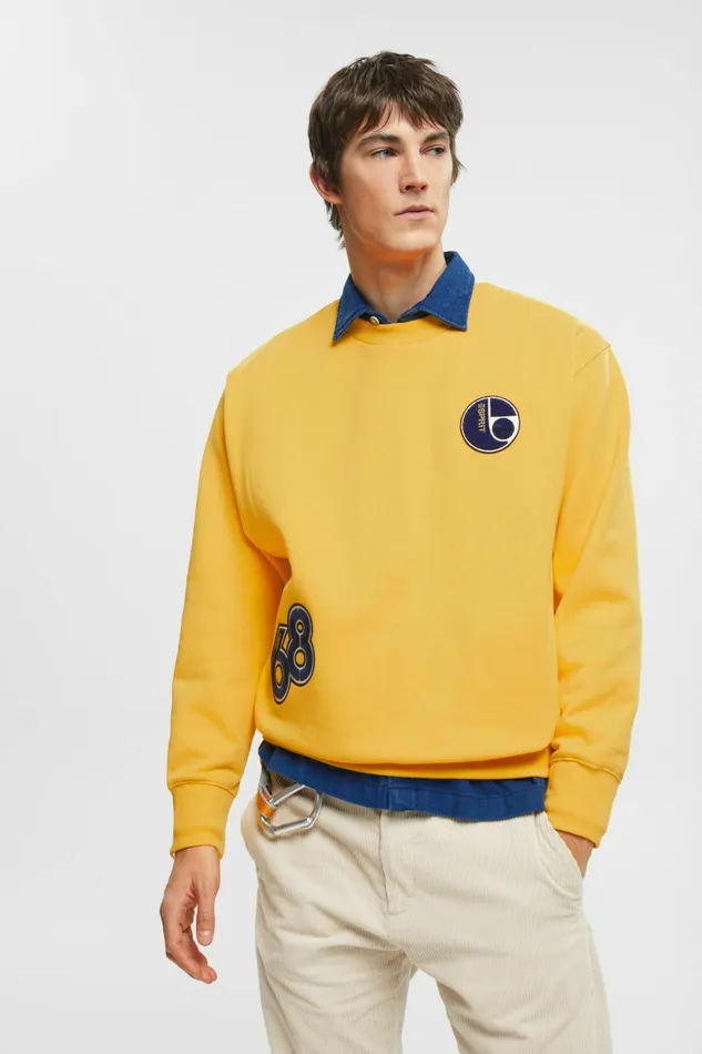 Sweatshirts Hoodies Men Esprit Varsity Patch Sweatshirt Yellow