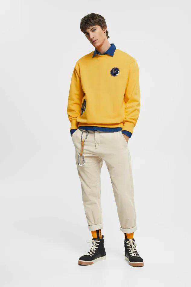 Sweatshirts Hoodies Men Esprit Varsity Patch Sweatshirt Yellow