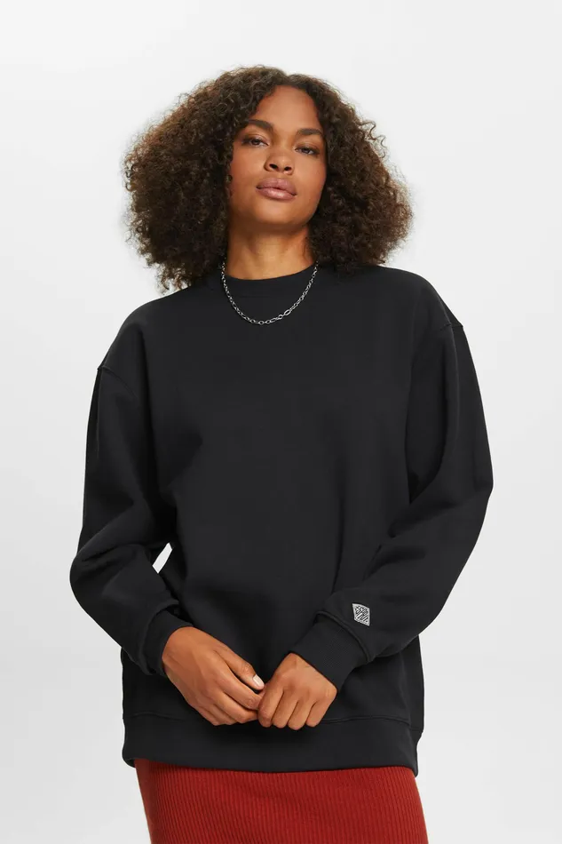 Sweatshirts Hoodies Women Esprit Cotton Blend Pullover Sweatshirt Black