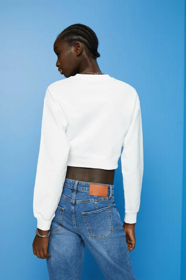 Sweatshirts Hoodies Women Esprit Cropped Knot Detail Sweatshirt White