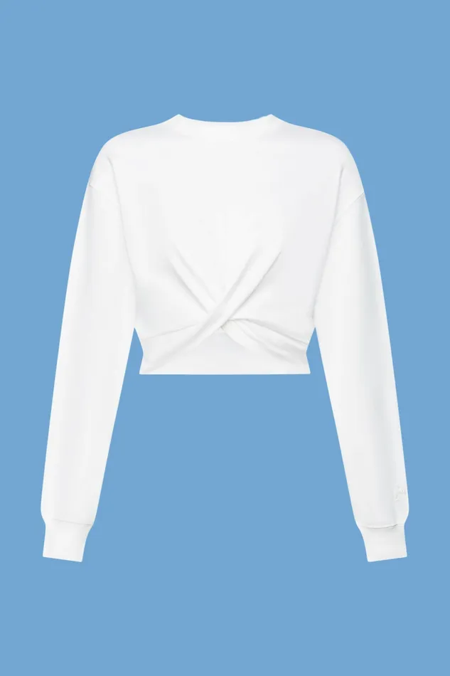 Sweatshirts Hoodies Women Esprit Cropped Knot Detail Sweatshirt White