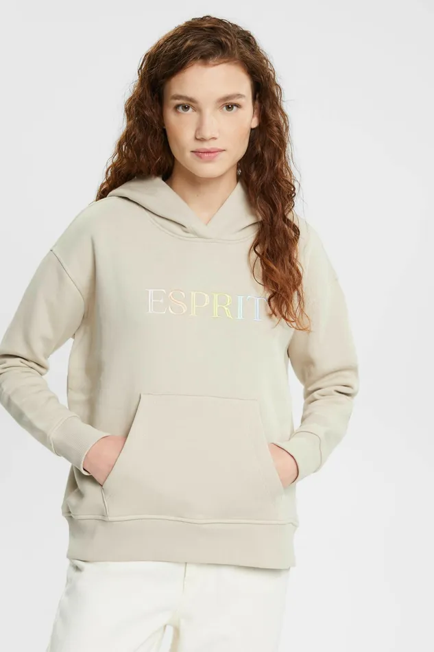 Sweatshirts Hoodies Women Esprit Embroidered Logo Hoodie Light Taupe