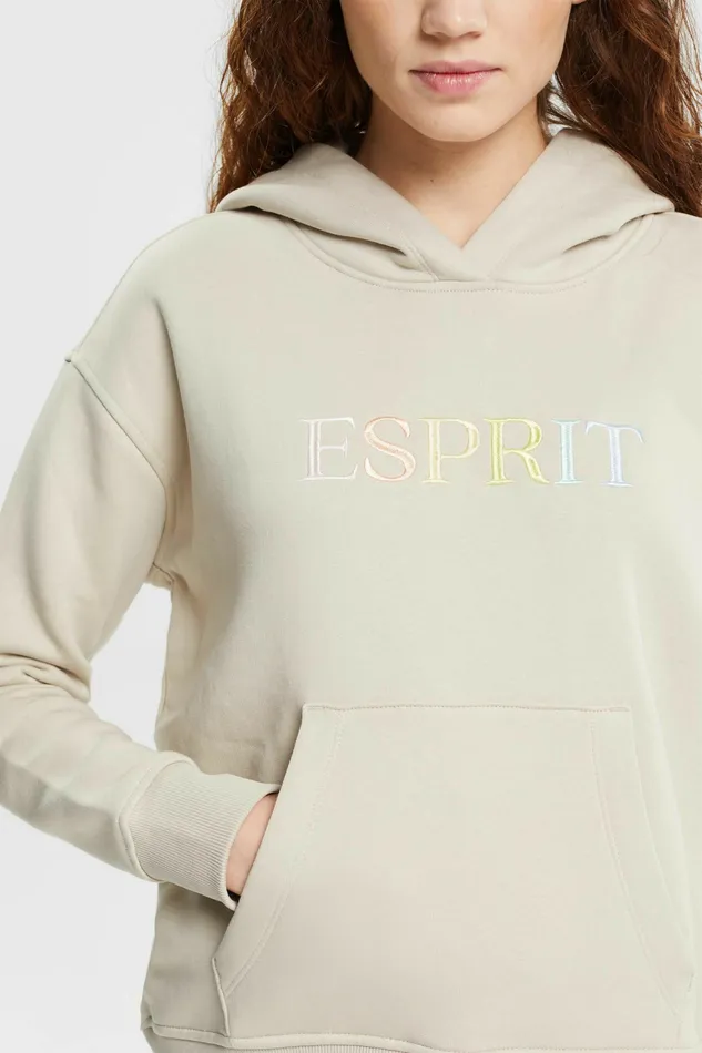 Sweatshirts Hoodies Women Esprit Embroidered Logo Hoodie Light Taupe