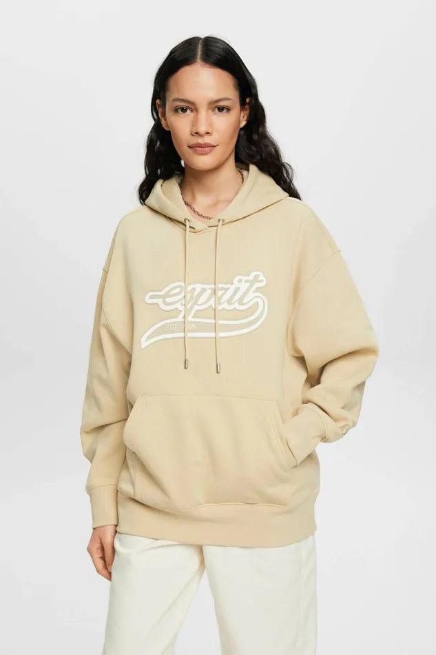 Sweatshirts Hoodies Women Esprit Logo Fleece Hoodie Beige
