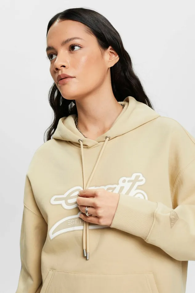 Sweatshirts Hoodies Women Esprit Logo Fleece Hoodie Beige