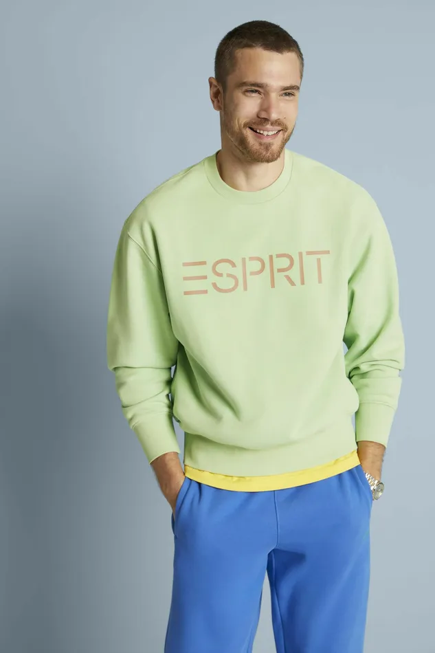 Sweatshirts Hoodies Women Esprit Unisex Cotton Fleece Logo Sweatshirt Light Green
