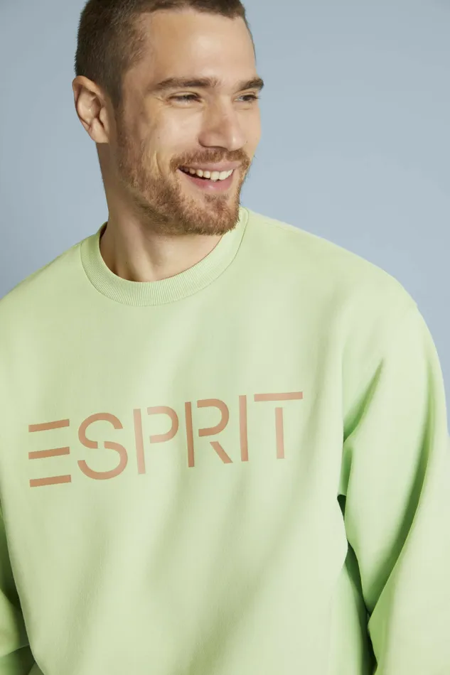 Sweatshirts Hoodies Women Esprit Unisex Cotton Fleece Logo Sweatshirt Light Green