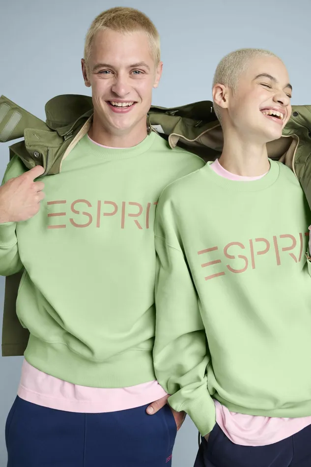 Sweatshirts Hoodies Women Esprit Unisex Cotton Fleece Logo Sweatshirt Light Green