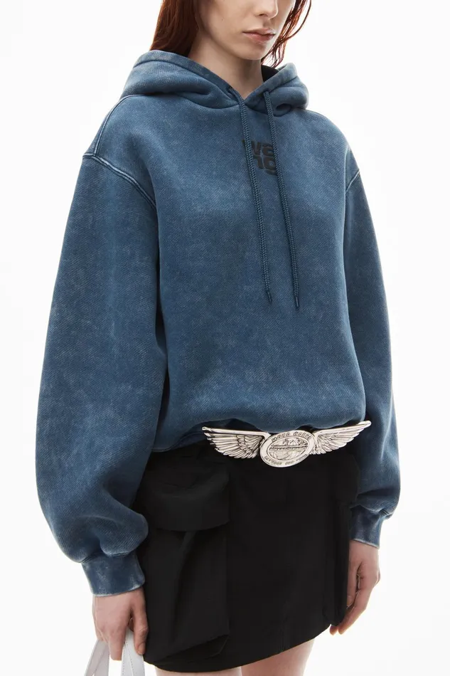 Sweatshirts Women Alexander Wang Puff Logo Hoodie In Structured Terry