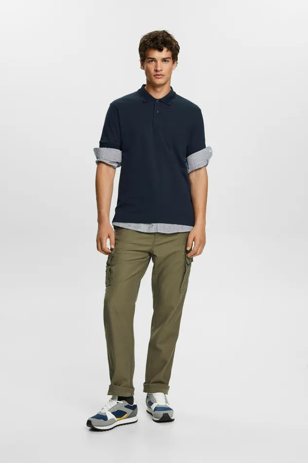 TShirts Polos Men Esprit Cotton Pique Polo Shirt Navy