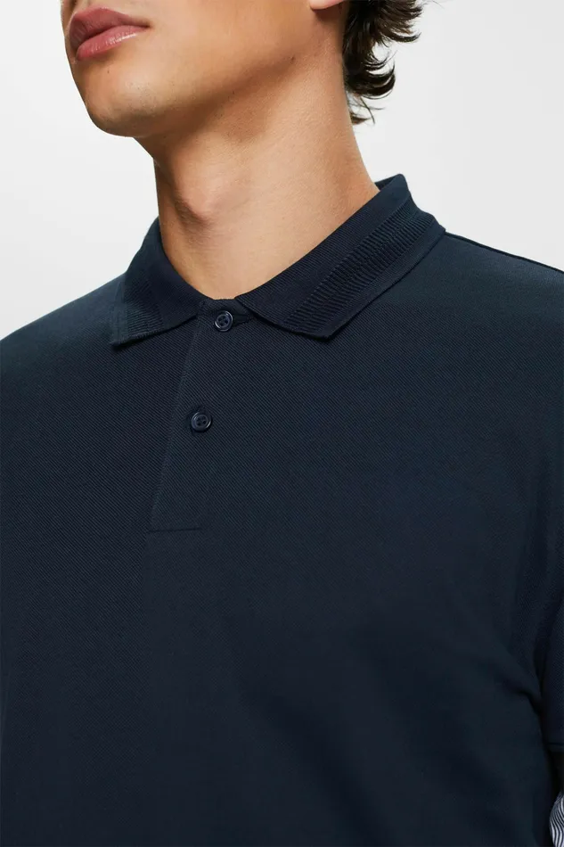 TShirts Polos Men Esprit Cotton Pique Polo Shirt Navy
