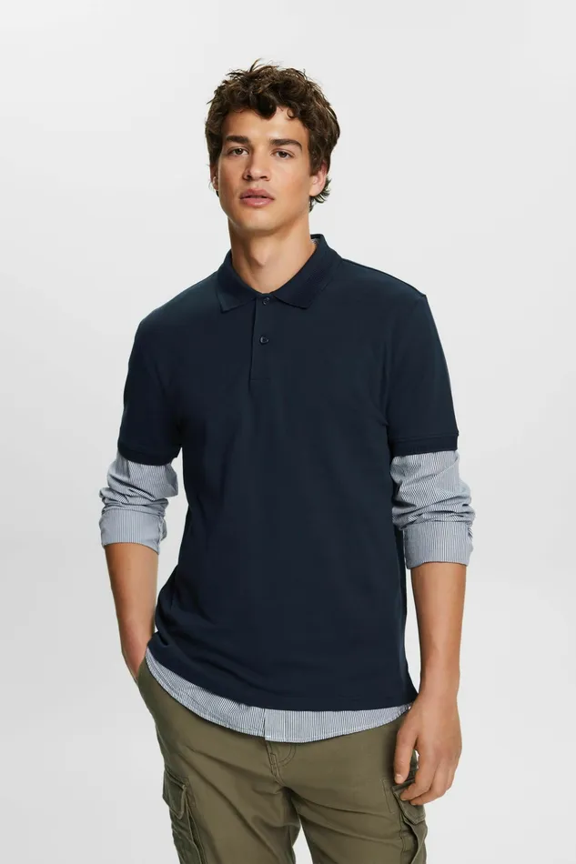 TShirts Polos Men Esprit Cotton Pique Polo Shirt Navy