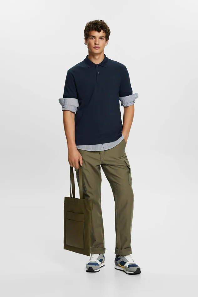 TShirts Polos Men Esprit Cotton Pique Polo Shirt Navy