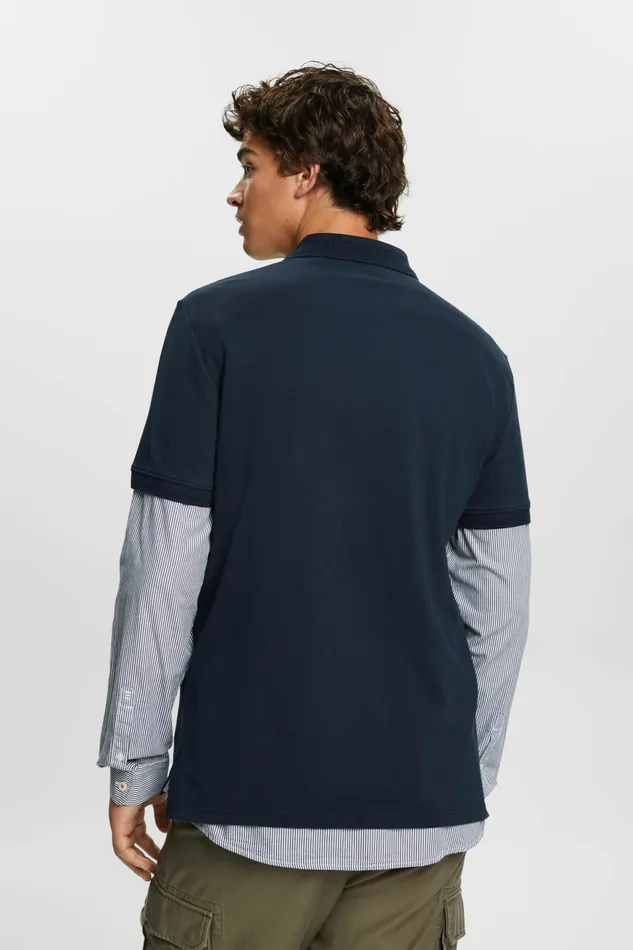 TShirts Polos Men Esprit Cotton Pique Polo Shirt Navy