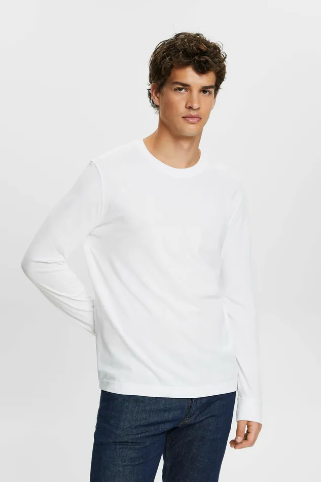 TShirts Polos Men Esprit Crewneck Long Sleeve TShirt White