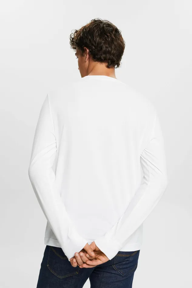 TShirts Polos Men Esprit Crewneck Long Sleeve TShirt White