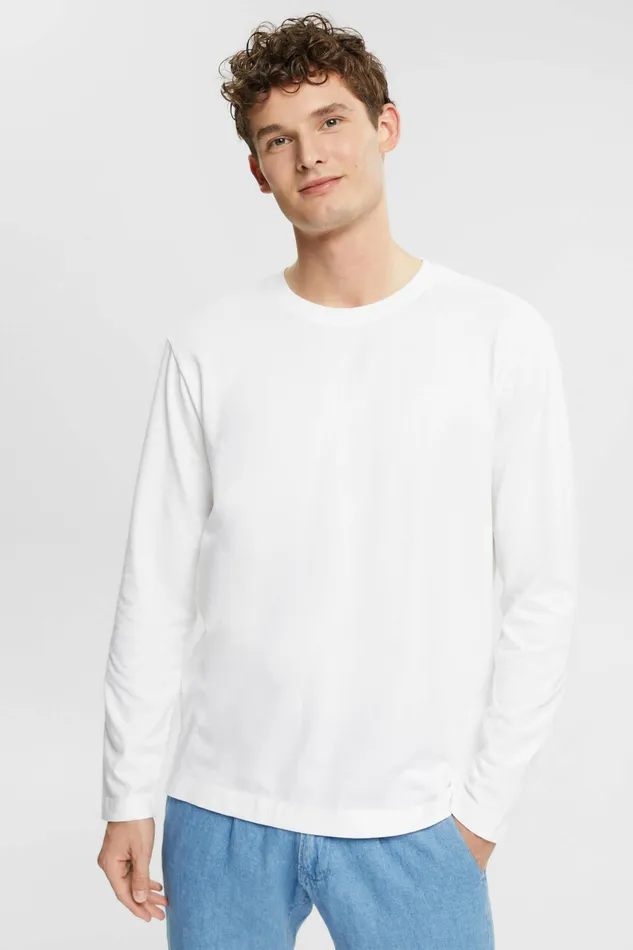 TShirts Polos Men Esprit Jersey Long Sleeve Top White