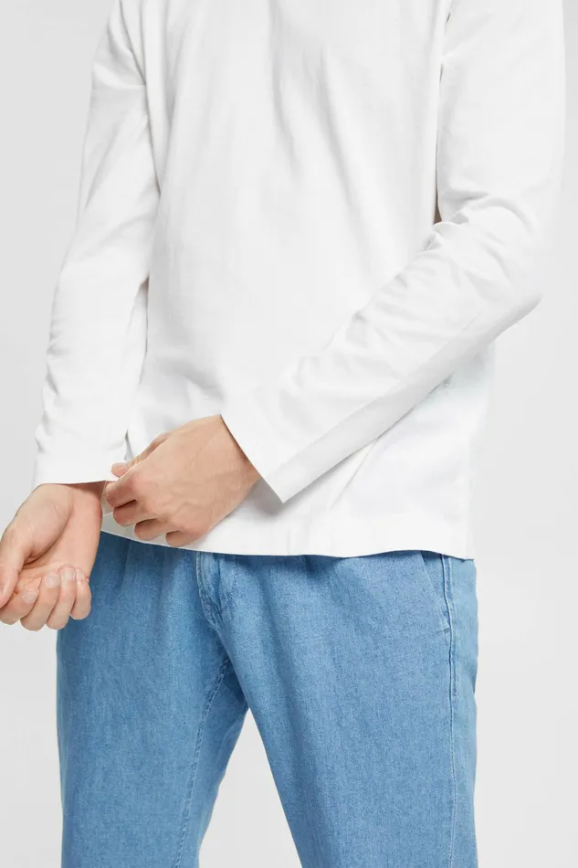 TShirts Polos Men Esprit Jersey Long Sleeve Top White
