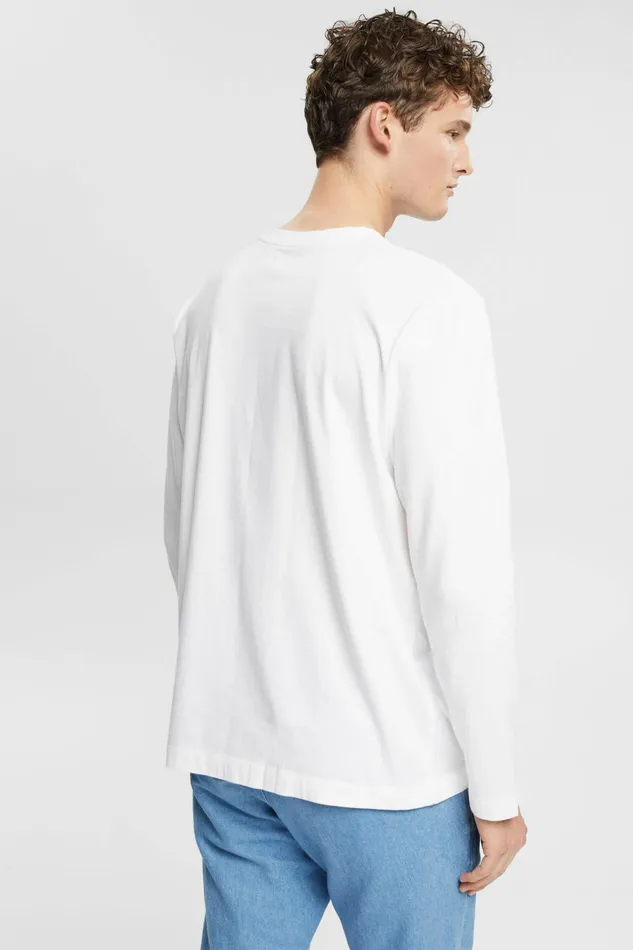TShirts Polos Men Esprit Jersey Long Sleeve Top White