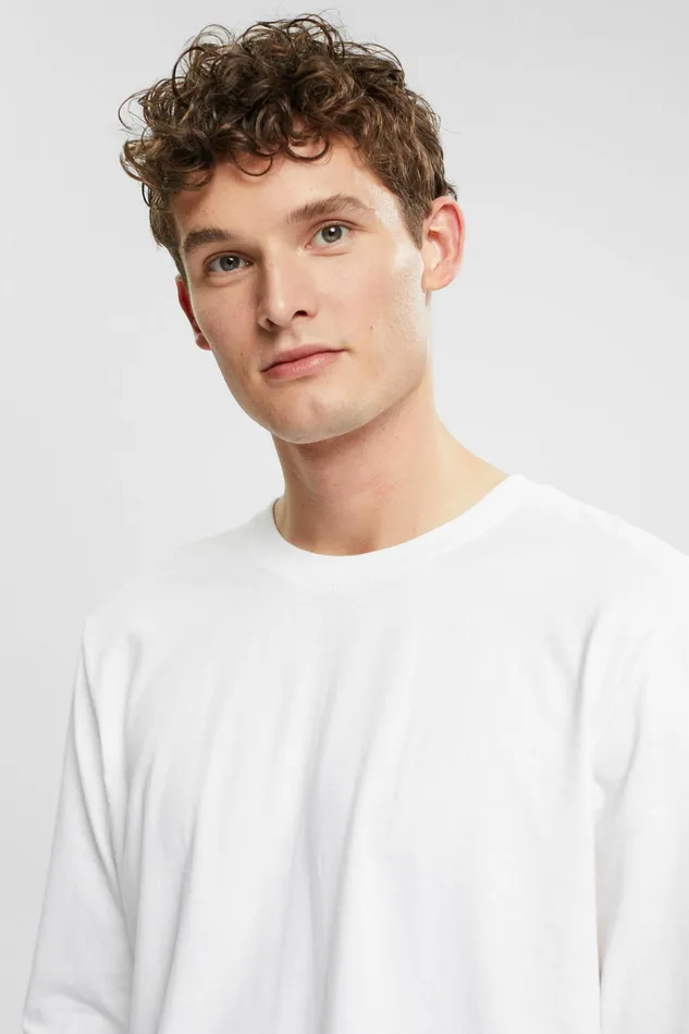 TShirts Polos Men Esprit Jersey Long Sleeve Top White