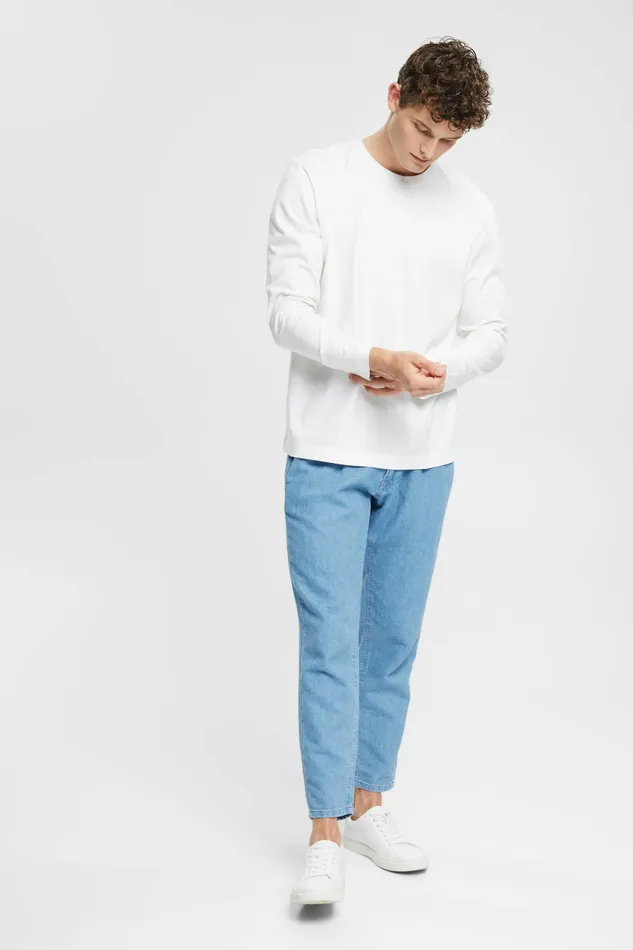 TShirts Polos Men Esprit Jersey Long Sleeve Top White