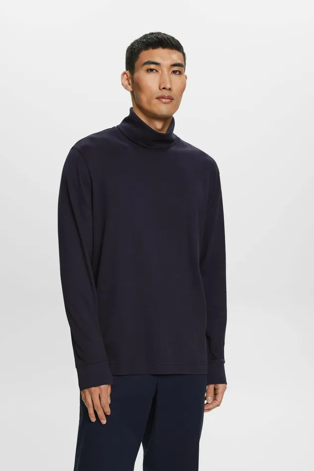 TShirts Polos Men Esprit LongSleeve Cotton Turtleneck Navy