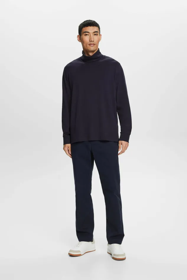 TShirts Polos Men Esprit LongSleeve Cotton Turtleneck Navy