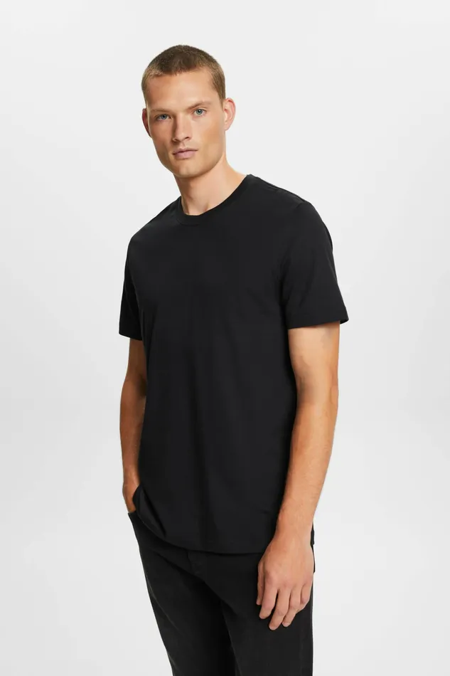 TShirts Polos Men Esprit Pima CottonJersey Crewneck TShirt Black