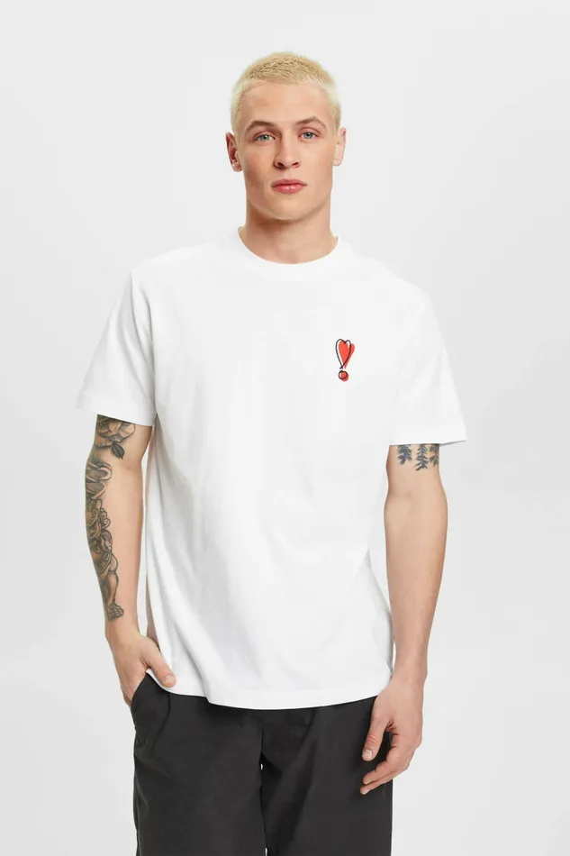 TShirts Polos Men Esprit Sustainable Cotton TShirt With Heart Motif White