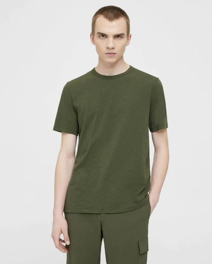 Tshirts Polos Men Theory Essential Tee In Cosmos Slub Cotton Dark Olive