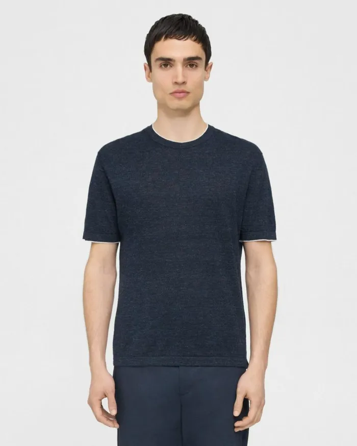 Tshirts Polos Men Theory Kolben ShortSleeve Tee In CottonLinen New BalticWhite