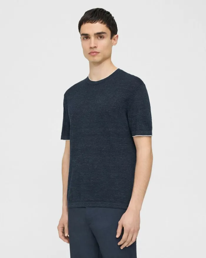 Tshirts Polos Men Theory Kolben ShortSleeve Tee In CottonLinen New BalticWhite Tshirts Polos Men Theory Kolben ShortSleeve Tee In CottonLinen New BalticWhite