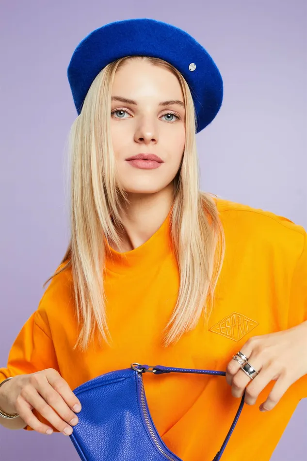 TShirts Tops Women Esprit Cotton Mock Neck Logo TShirt Golden Orange