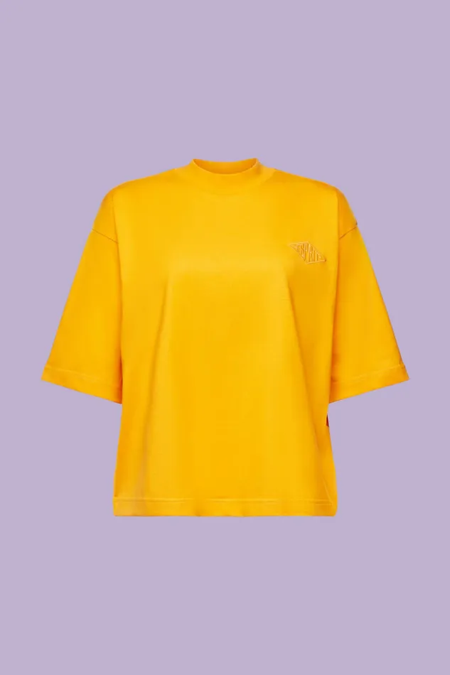 TShirts Tops Women Esprit Cotton Mock Neck Logo TShirt Golden Orange