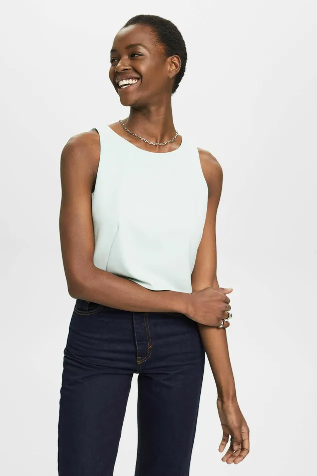 TShirts Tops Women Esprit Cropped Crepe Top Light Aqua Green