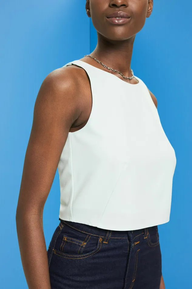 TShirts Tops Women Esprit Cropped Crepe Top Light Aqua Green
