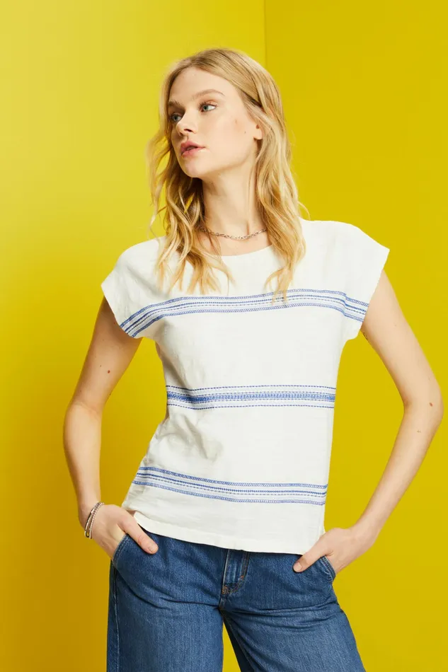 TShirts Tops Women Esprit Embroidered TShirt 100 Cotton Ice