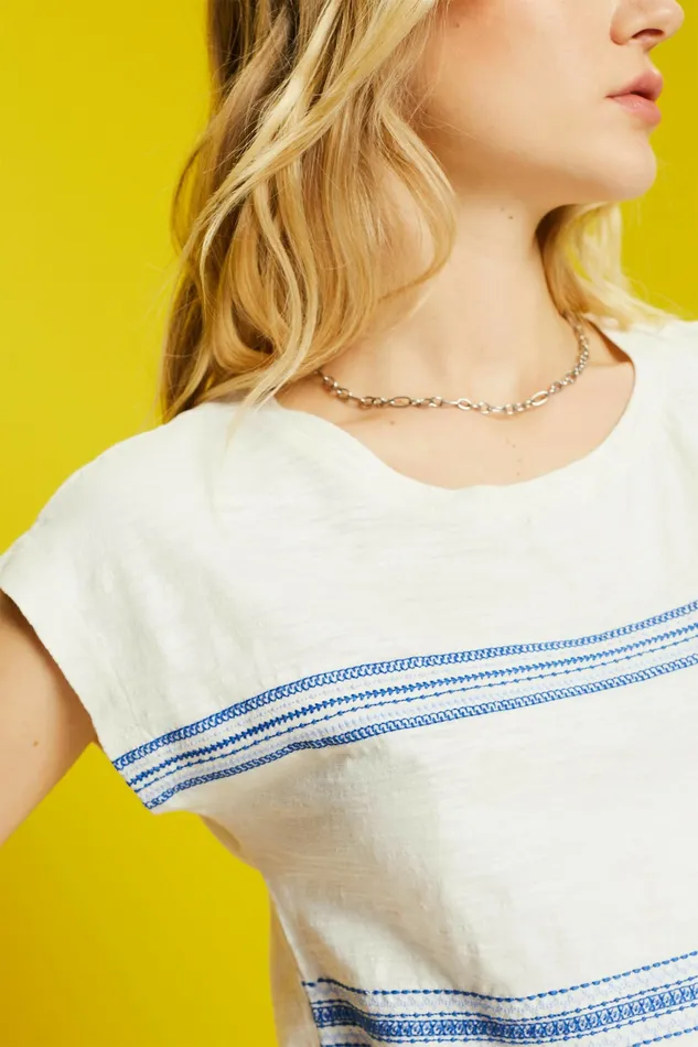 TShirts Tops Women Esprit Embroidered TShirt 100 Cotton Ice