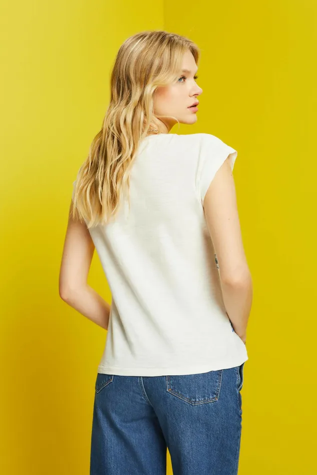 TShirts Tops Women Esprit Embroidered TShirt 100 Cotton Ice