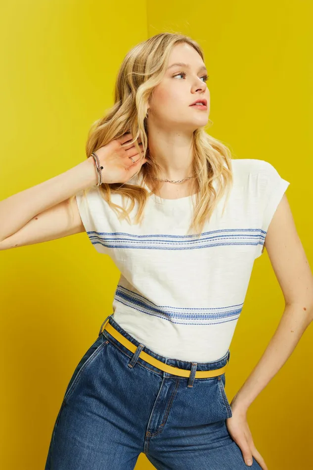 TShirts Tops Women Esprit Embroidered TShirt 100 Cotton Ice