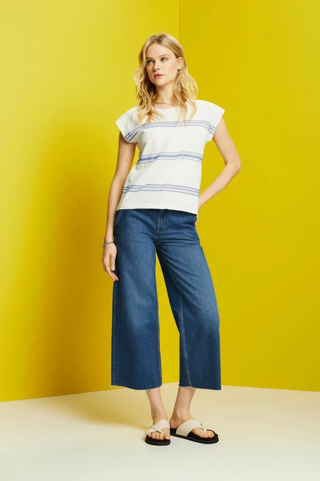 TShirts Tops Women Esprit Embroidered TShirt 100 Cotton Ice